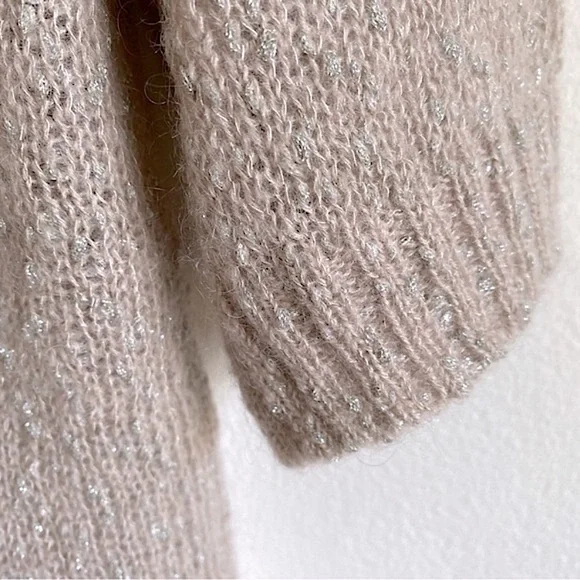 PIAZZA SEMPIONE METALLIC KNIT MOHAIR TURTLENECK SWEATER WHIMSICAL Beige Pink 42 - Picture 4 of 8